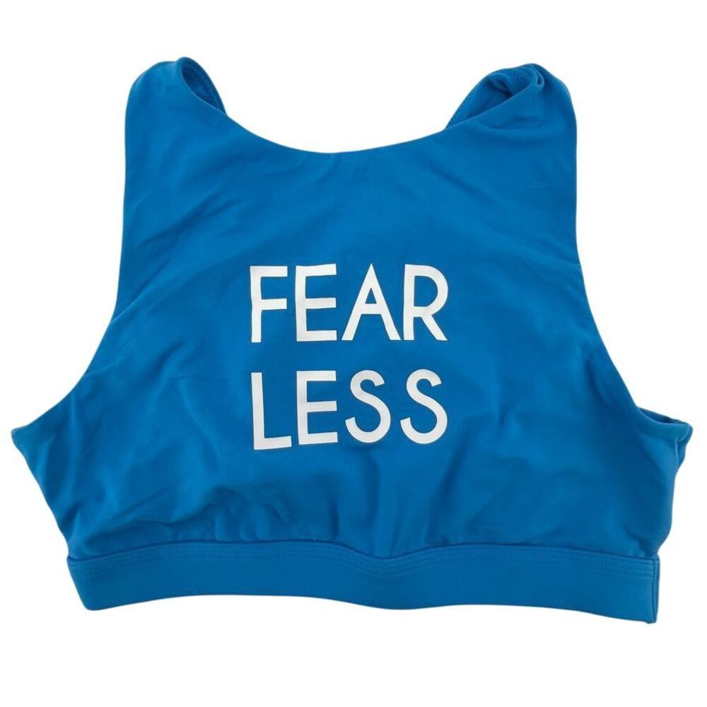 Aerie Women Medium Fearless Strappy High Neck Sports Bra Blue Athleisure Workout